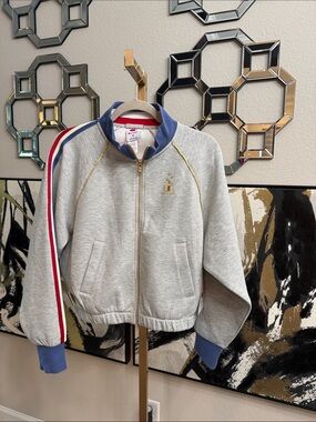 Champion Gray Track Jacket with Red & Navy Stripe